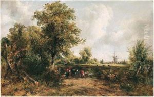 Wooded Landscape With A Drover And Cattle by Frederick Waters Watts