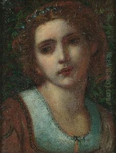 A Portrait, Bust Length Of A Young Girl With Flowers In Her Hair
