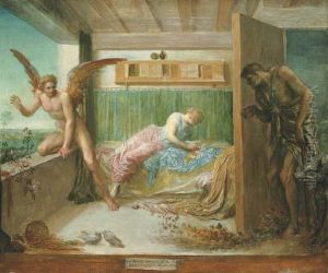 'when Poverty Comes In At The Door, Love Flies Out At The Window'(german Proverb) by George Frederick Watts