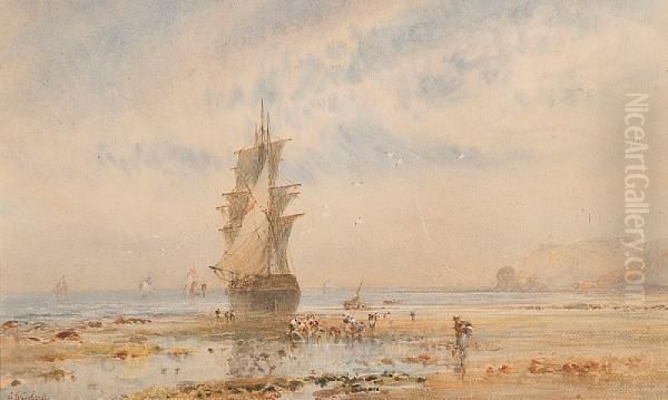 Beached Sailing Ship And Figures On Theshore - view 1