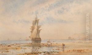 Beached Sailing Ship And Figures On Theshore