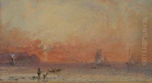 Paddle Steamer And Fishing Boats Off Ketlleness At Sunrise by George Weatherill
