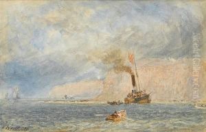 A Crowded Excursion Steamer Inshore Below Acliff, With Small Craft Coming Out To Her