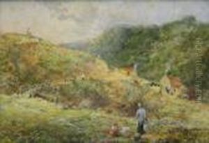 Cottages In The Esk Valley With Children In The Foreground