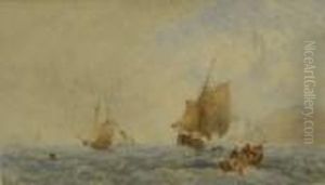 Fishing Boats In Choppy Seas Off Whitby by George Weatherill
