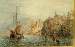 A Shipping Scene At Dusk by George Weatherill