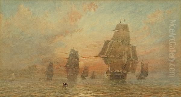 Ships Off The Coast At Sunset - view 1
