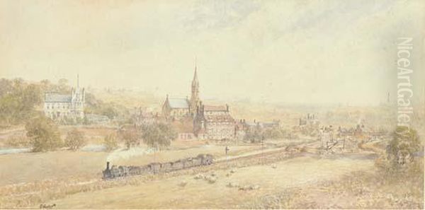 A Steam Engine Pulling Loaded Wagons Through The Industrialnorth - view 1