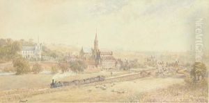 A Steam Engine Pulling Loaded Wagons Through The Industrialnorth by George Weatherill