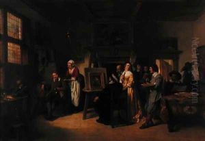 Rembrandt 1606-69 visiting the studio of Gabriel Metsu 1629-87 by Herman Frederick Carel Ten Kate