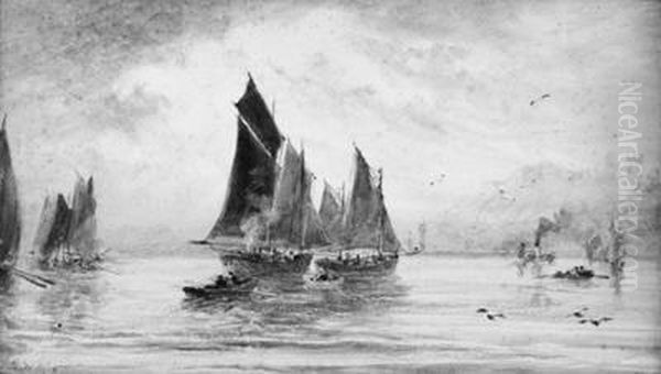 The Fishing Fleet Becalmed Off Whitby; And Unloading The Day'scatch - view 1