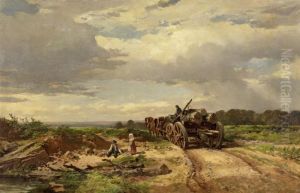 English Landscape With Horse-drawn Carriage by James Webb
