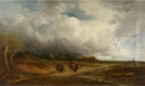 Travellers On A Country Road On A Windy Day by James Webb