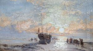 Fisherfolk On The Shore At Sunrise