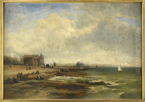 Figures And Boats By A Dutch Seaside Town - view 1