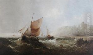 Fishing Boats In Choppy Seas Off The Coast by James Webb