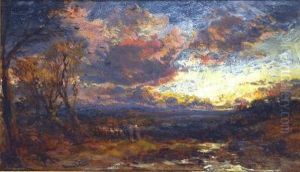 Shepherds And Flock On Hampstead Heath At Dusk