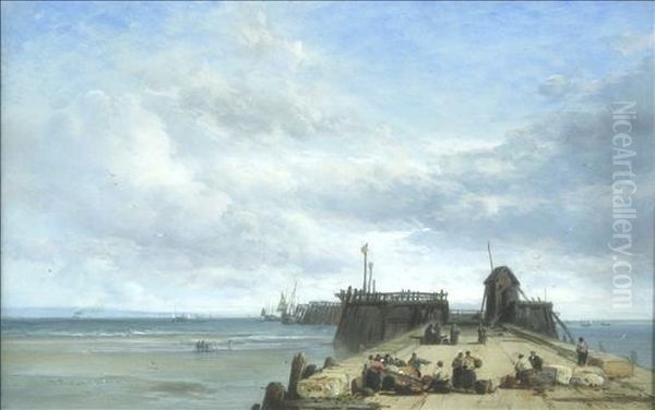 Coastal Scene With Figures On A Jetty - view 1