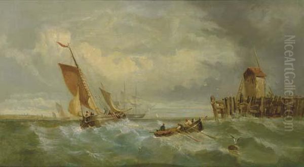 Dutch Fishing Boats Off A Jetty With A Windmill In The Distance - view 1