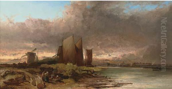Fisherfolk On A Tidal Estuary, Shoreham - view 1