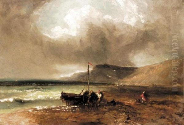 Bringing In The Catch; Lake Landscape In Moonlight - view 1