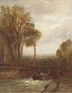 A Loaded Barge Negotiating A Lock by James Webb