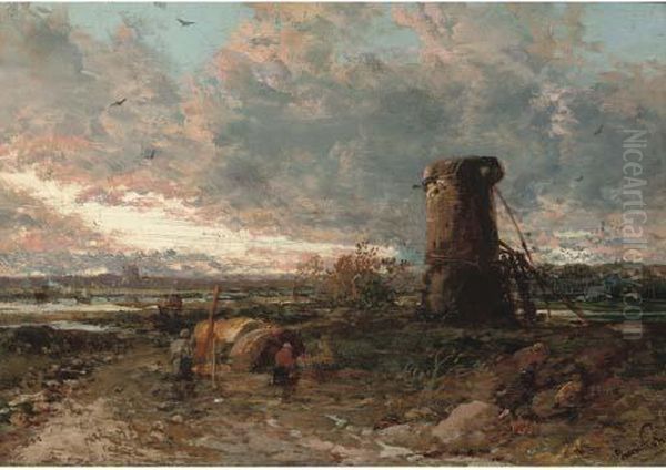 Figures By A Windmill, Sunset - view 1