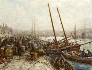 The Crowded Fish Dock, Orkney by William Edward Webb