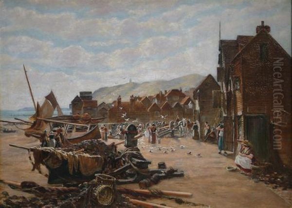 Fishing Boats And The Net Drying Huts At Hastings - view 1