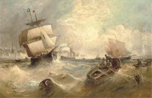 Shipping Vessels Off The Coast by William Edward Webb