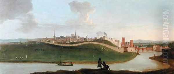 View of Chester, With Two Figures By The River In The Foreground - view 1
