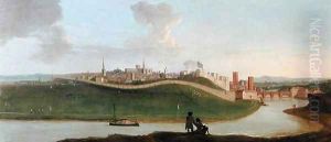 View of Chester, With Two Figures By The River In The Foreground