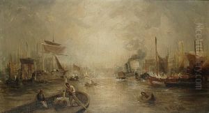 A Busy River Scene by William Edward Webb