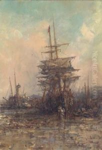 Low Tide In An Isle Of Man Harbour by William Edward Webb