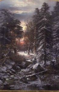 Deer in the Black Forest at sunset, 1870 by Carl Friedrich Wilhelm Trautschold