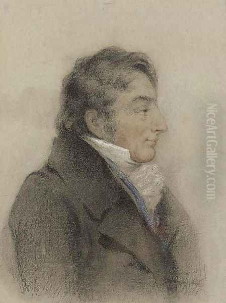 Portrait of Joseph Mallord William Turner (1775-1851), in profile to the right in a black coat, blue waistcoat and cravat - view 1