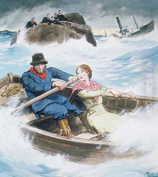 Grace Darling 1815-41 and her father rescuing survivors of the shipwrecked steamship Forfarshire, September 7th 1838, from Peeps into the Past, published c.1900 - view 1