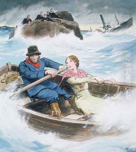 Grace Darling 1815-41 and her father rescuing survivors of the shipwrecked steamship Forfarshire, September 7th 1838, from Peeps into the Past, published c.1900 by Trelleek