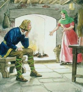King Alfred 849-99 burning the cakes, from Peeps into the Past, published c.1900