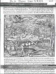 Jointing a whale, from Cosmographie universelle by Andre Thevet, 1575