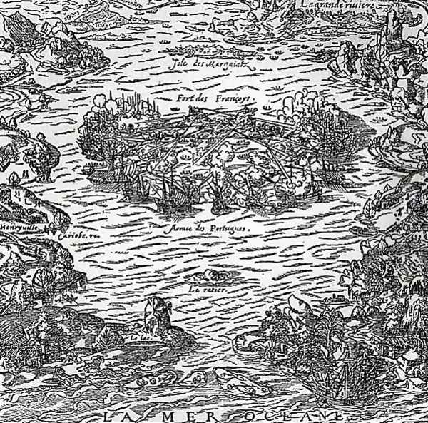 The capture of the Fort of Villegagnon from La Cosmographie universelle by Andre Thevet, c.1560 - view 1