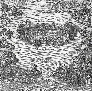 The capture of the Fort of Villegagnon from La Cosmographie universelle by Andre Thevet, c.1560