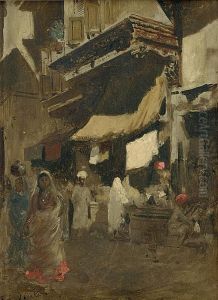 Figures In A Bazaar, Bombay by Edwin Lord Weeks