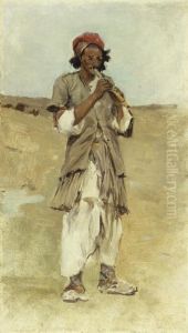 An Indian Shepherd Playing On A Flute by Edwin Lord Weeks