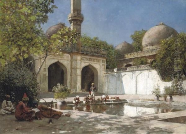 Figures In The Courtyard Of A Mosque In Ahmedabad - view 1