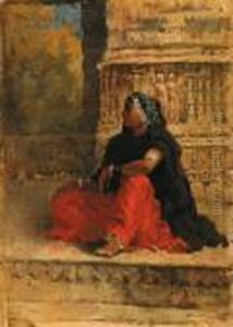 Femme Indienne Assise Devant Un Temple by Edwin Lord Weeks