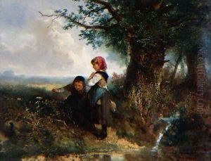 The Pheasant- Landscape with Figures by Jan Mari Henri Ten Kate