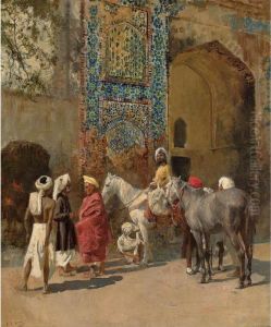 Blue-tiled Mosque At Delhi, India by Edwin Lord Weeks