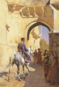 A Street Scene In North West India, Probably Udaipur by Edwin Lord Weeks