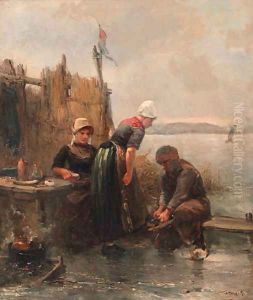 Binding skates at a koek-en-zopie, Marken by Jan Mari Henri Ten Kate